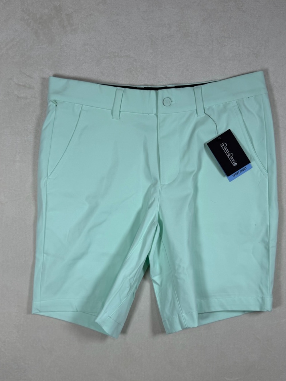 NWT Good Good Gold Mint Green Madness Sport Flat Front Performance Stretch Short